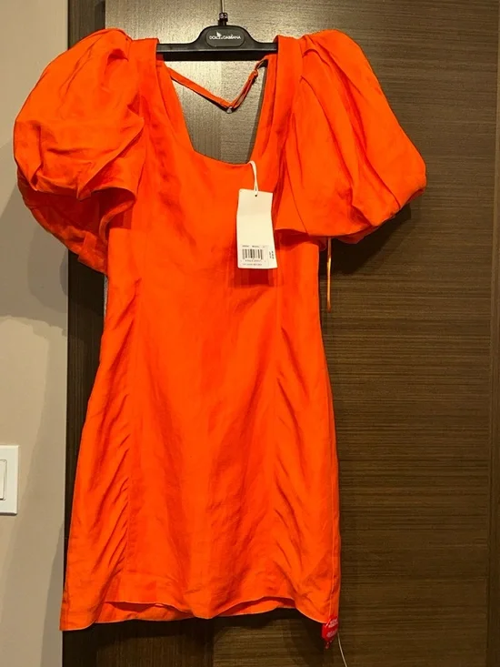 NWT Frame linen Orange Puff Sleeve Mini Dress size XS - Picture 1 of 8